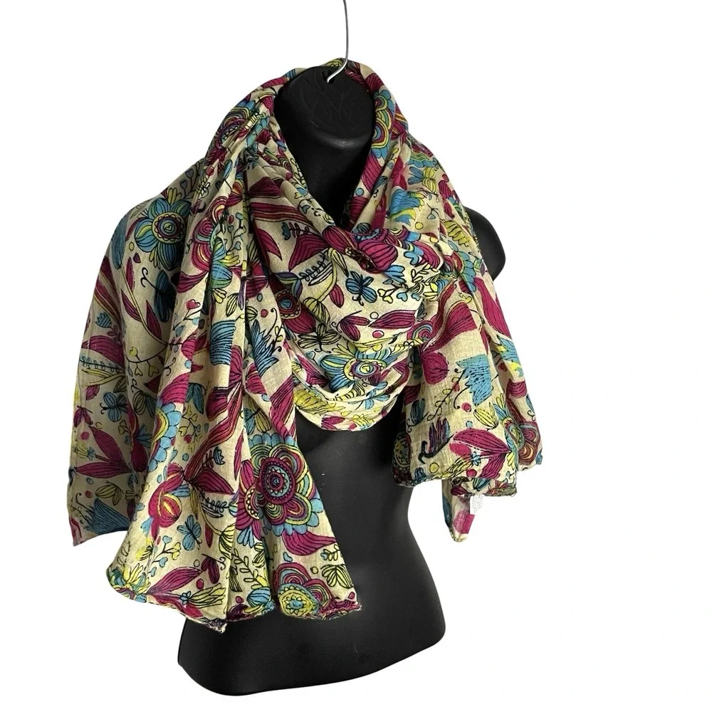 Samar Kanda Boho Floral‎ Scarf Shawl Wrap Lightweight 42x68 100% Cotton Festival